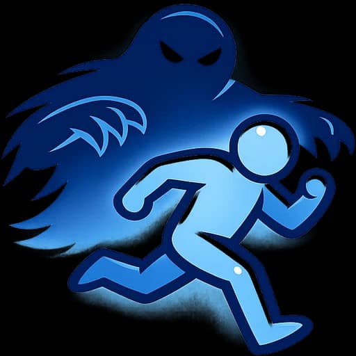 A running figure with something behind it